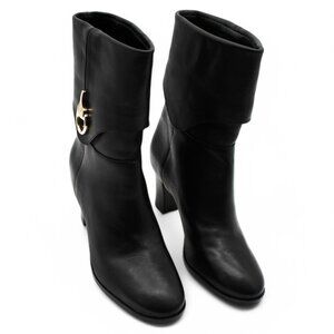 Bota Preta Arezzo Couro Cano Médio Savannah